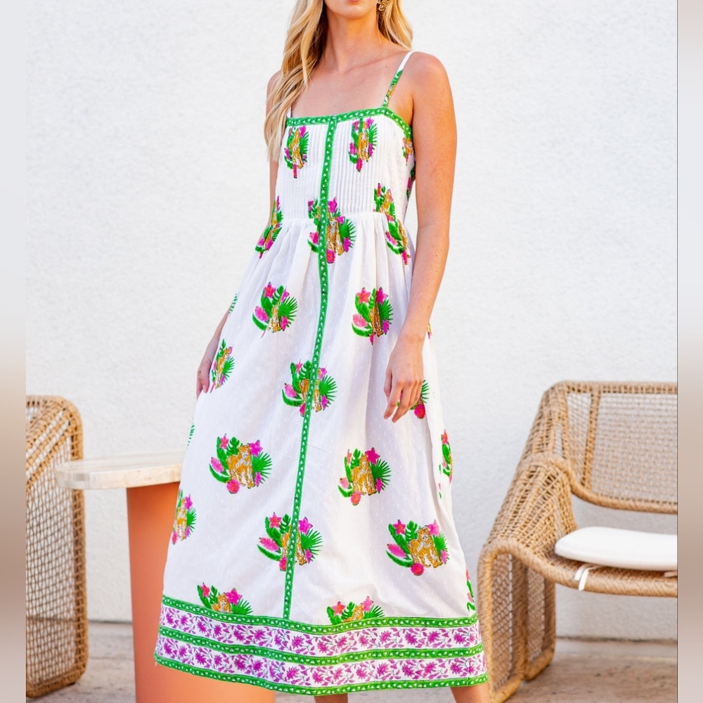 XS/S/M/L/XL NWT/NWOT Brisara Pleated Bengal Tiger Nora Maxi Dress